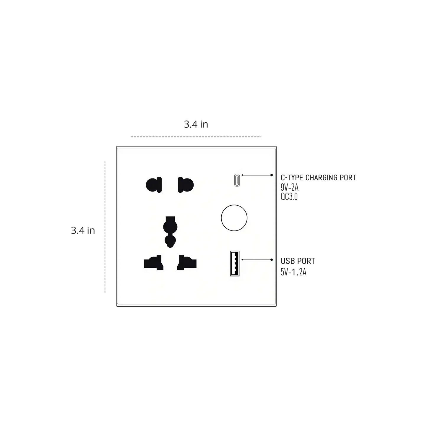 Universal Smart Socket+1USB+1 C Type Crystal Series